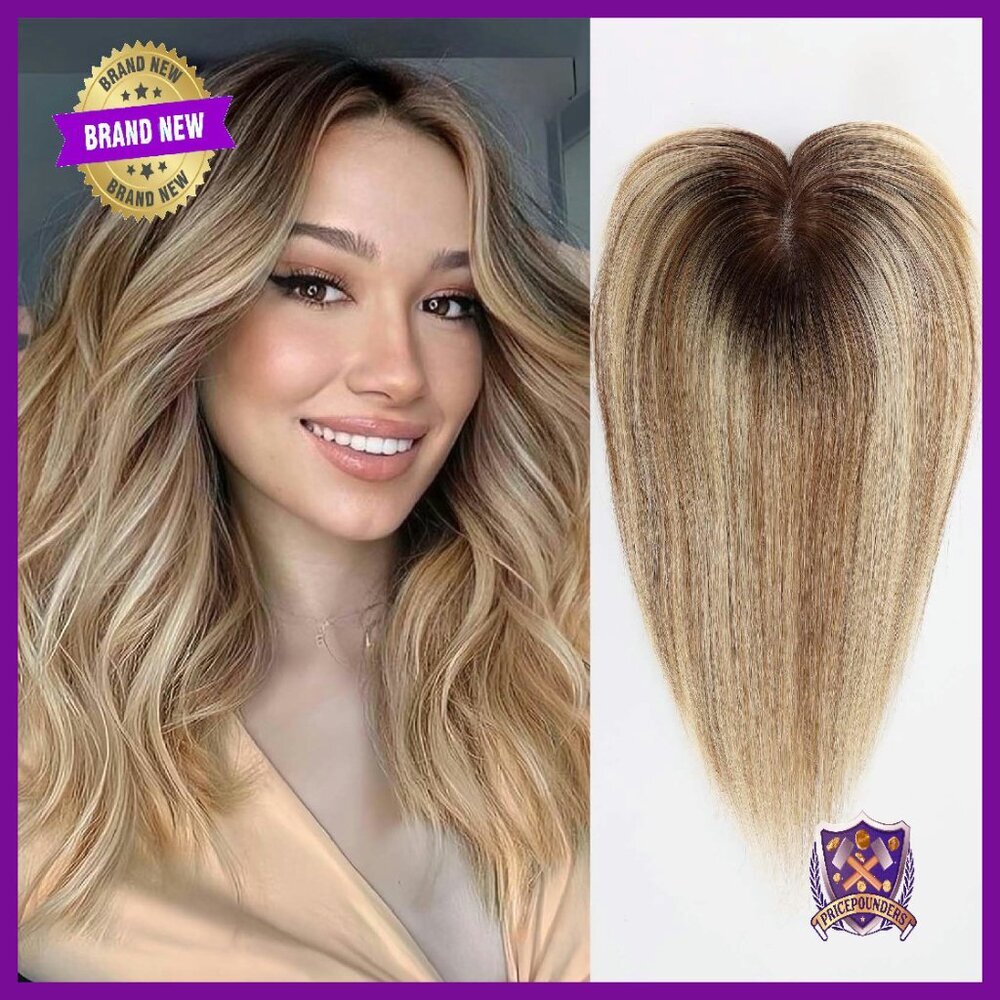 Real Human Hair Topper 14in Swiss Lace Base 3 Clips No Bangs